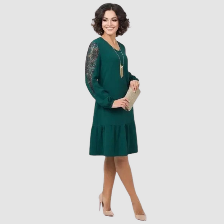Lowri | Elegant Lace Sleeve Midi Dress