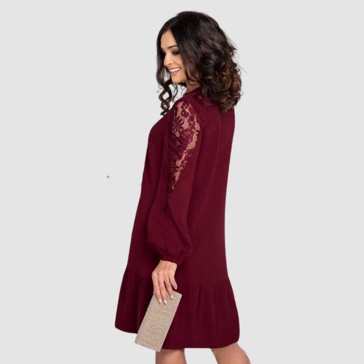 Lowri | Elegant Lace Sleeve Midi Dress