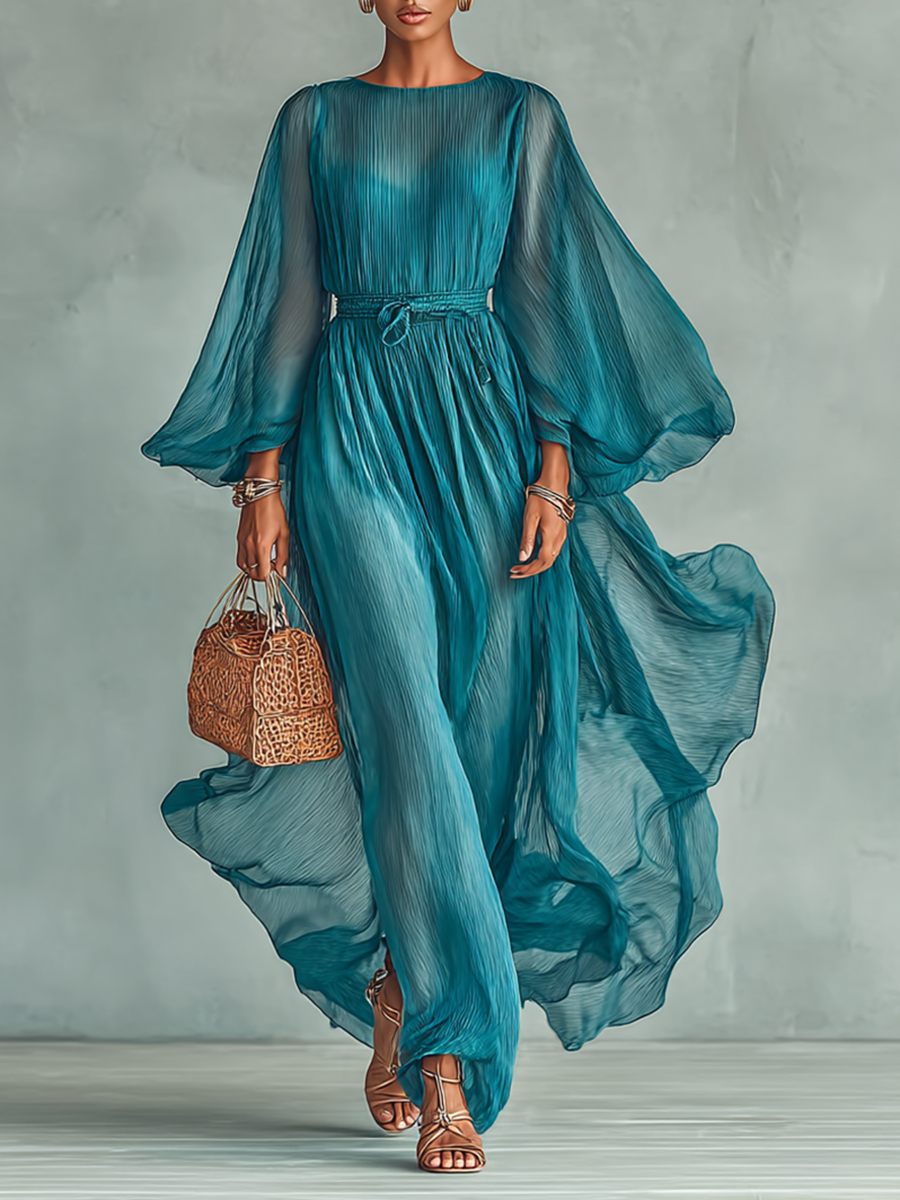 Joilene - Long Sleeve Chiffon Dress