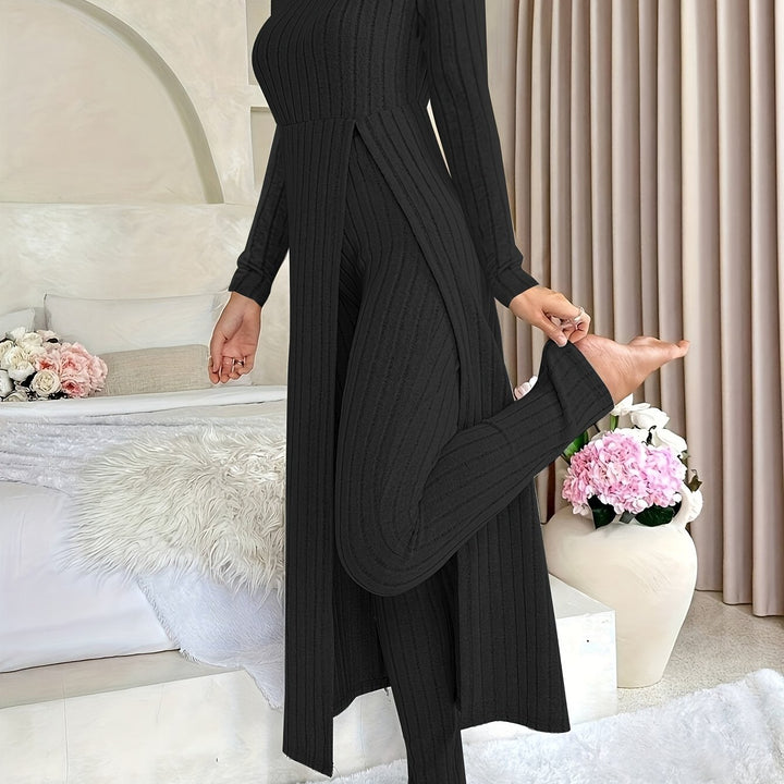 Rochy-Ribbed Long-sleeved Top and Bottom