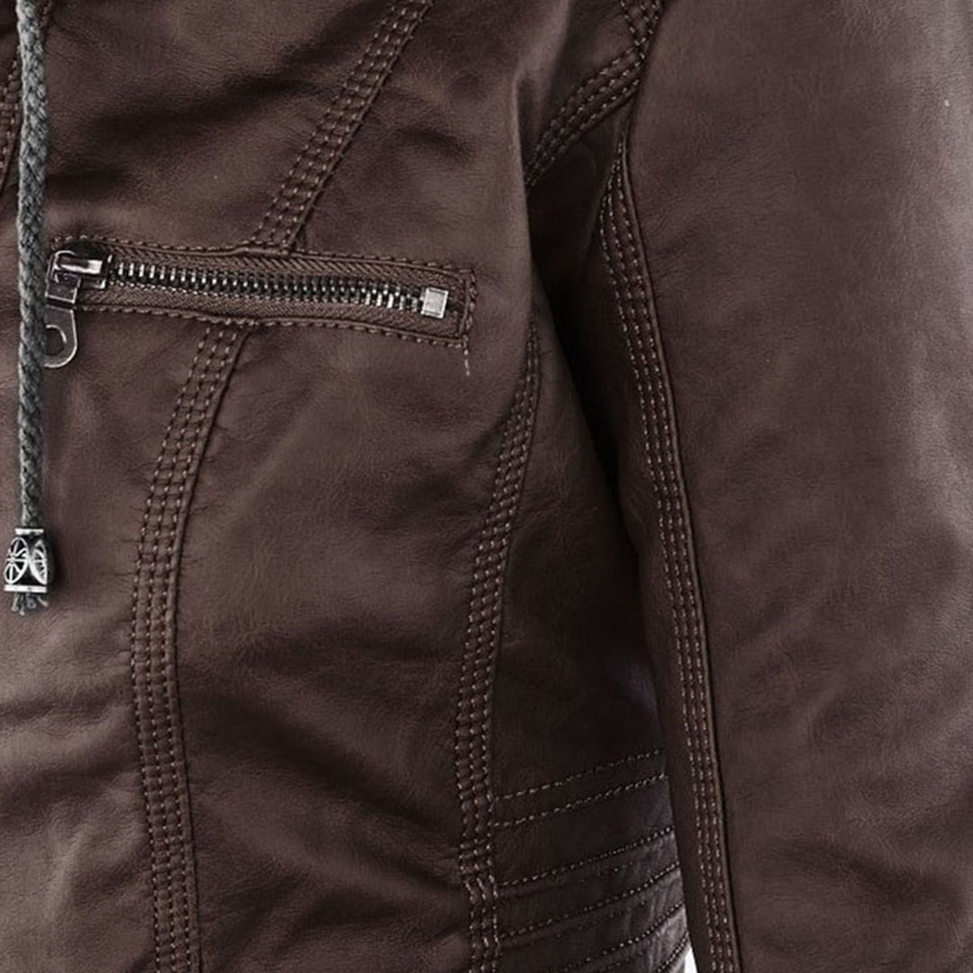 Pia | Modern leather jacket with hood