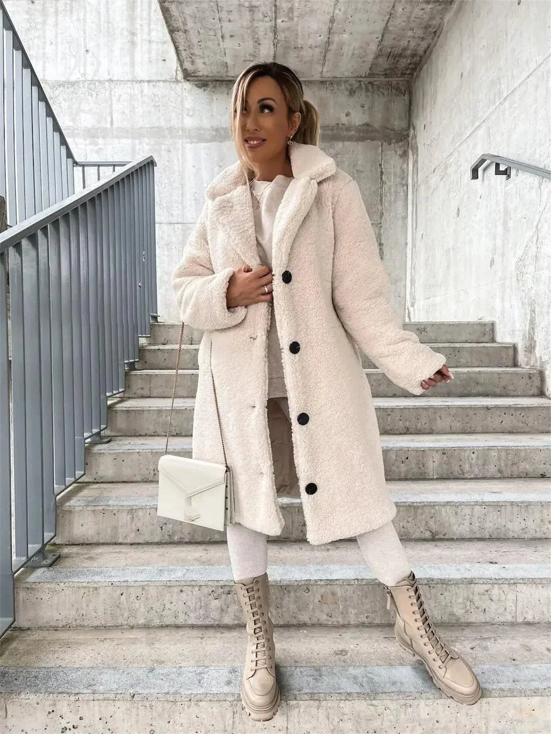 Jenna - Teddy Plush Button Coat