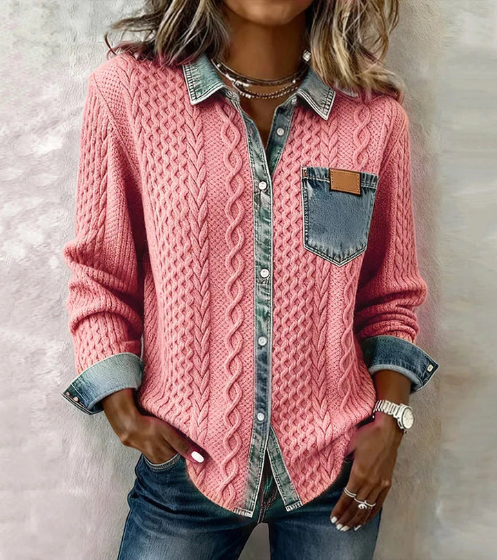 Bibianna | Long-Sleeve Shirt with Denim Patchwork