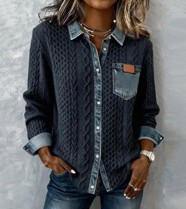 Bibianna | Long-Sleeve Shirt with Denim Patchwork